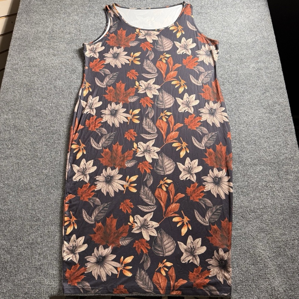 Autumn Floral Leaf Print Tank Midi Dress Fall Maple Leaf Sleeveless Bodycon 4X